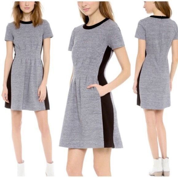 Madewell Gray/Black  Park Line Knit Dress Short Sleeve Pockets Size 0 - Picture 1 of 11